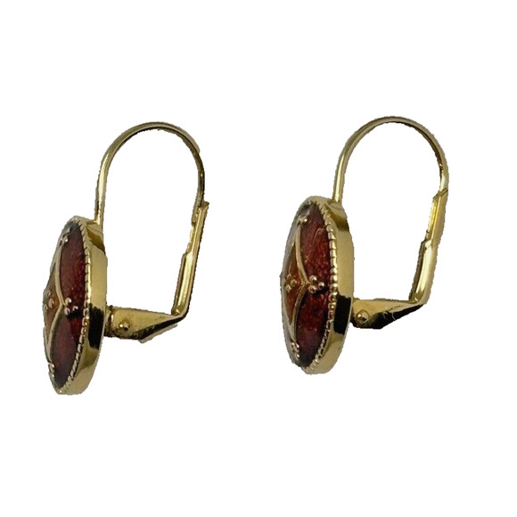 Vintage Napier Amber Enamel Gold Tone Metal Oval Lever Back Earrings - Picture 3 of 5